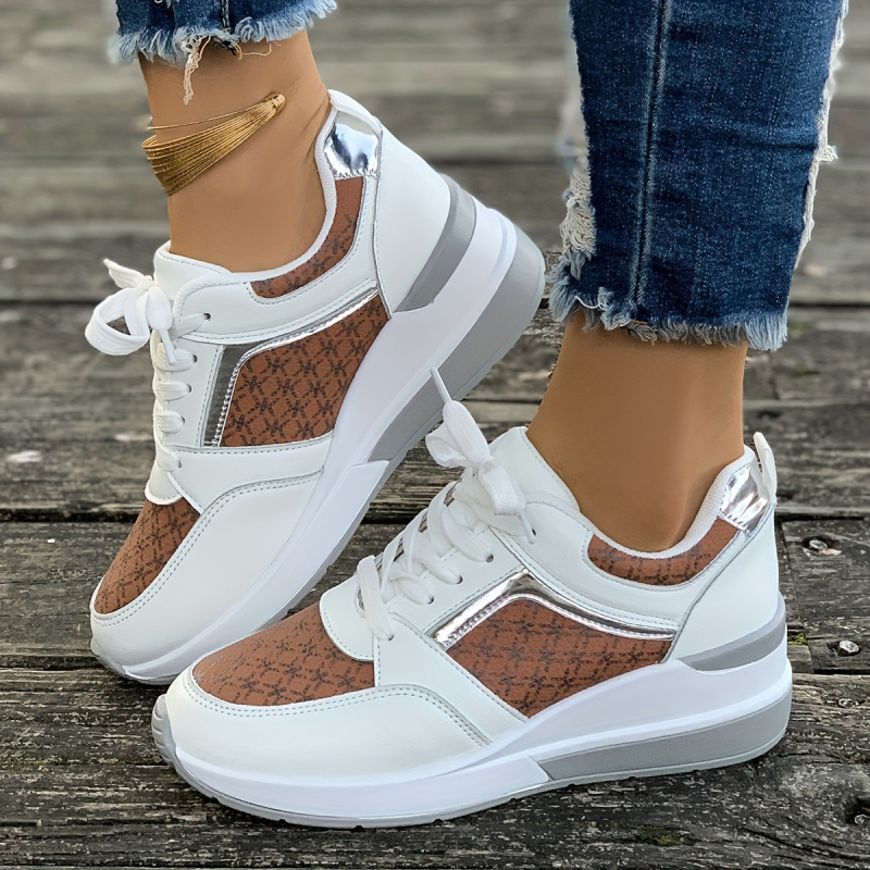 Ženske tenisice za svakodnevnu upotrebu s klinastom potplatom, PU gornji dio, vezanje, gumeni potplat
