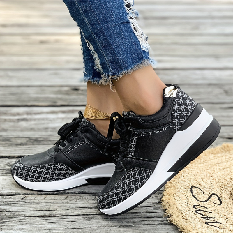 Ženske tenisice za svakodnevnu upotrebu s klinastom potplatom, PU gornji dio, vezanje, gumeni potplat