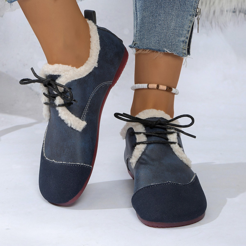 Ženske vintage pamučne cipele s flecom, vezanje, okrugli vrh, gumena potplata, niski gležanj, zima 2024