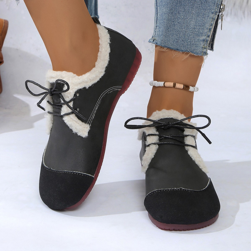 Ženske vintage pamučne cipele s flecom, vezanje, okrugli vrh, gumena potplata, niski gležanj, zima 2024