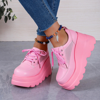 Ženske platforme s klinom — korejski stil, okrugli vrh, PU gornji dio, gumasta podloga, visina potpetice 6–8 cm