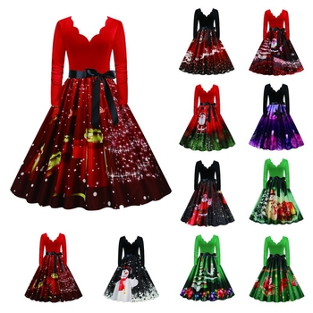 Haljina od konoplje s V-izrezom, dugi rukavi, panelni kroj sa zatvaračem i tiskom, širok swing silueta, jesen 2023