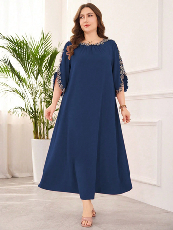 Ruha - 2025 Nyár Patchwork Etno Stílus, Hosszú Ruha Batwing Ujjakkal, Poliészter