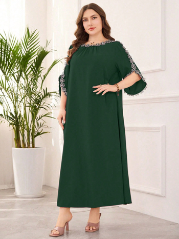 Ruha - 2025 Nyár Patchwork Etno Stílus, Hosszú Ruha Batwing Ujjakkal, Poliészter