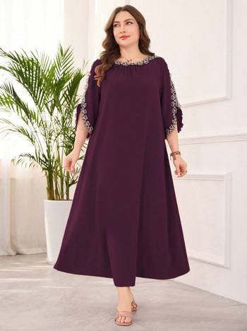 Ruha - 2025 Nyár Patchwork Etno Stílus, Hosszú Ruha Batwing Ujjakkal, Poliészter