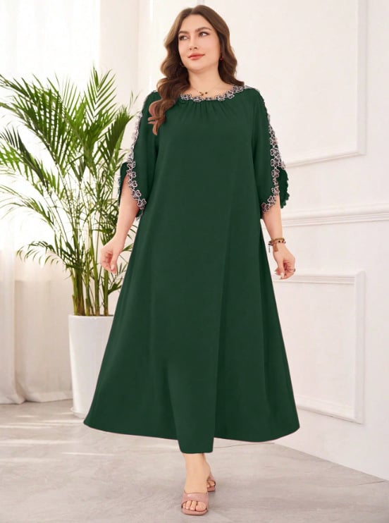 Ruha - 2025 Nyár Patchwork Etno Stílus, Hosszú Ruha Batwing Ujjakkal, Poliészter