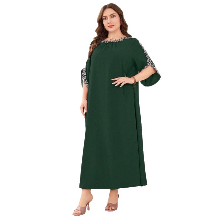 Ruha - 2025 Nyár Patchwork Etno Stílus, Hosszú Ruha Batwing Ujjakkal, Poliészter