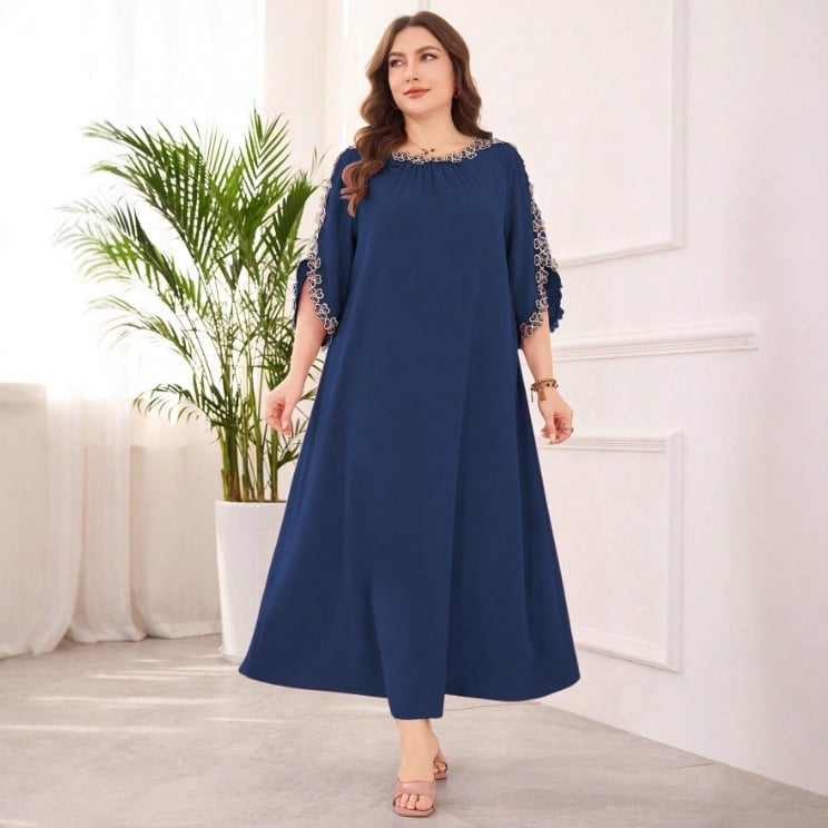 Ruha - 2025 Nyár Patchwork Etno Stílus, Hosszú Ruha Batwing Ujjakkal, Poliészter