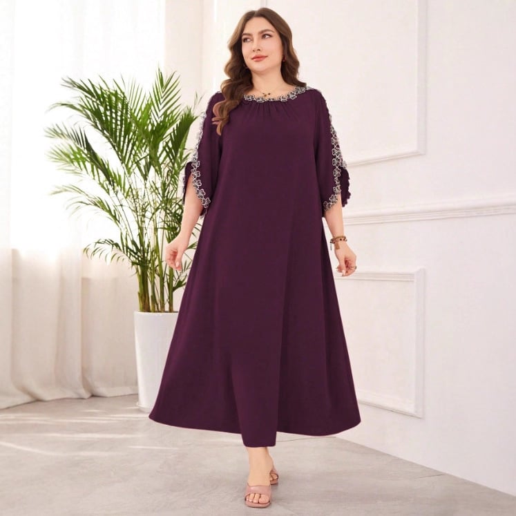 Ruha - 2025 Nyár Patchwork Etno Stílus, Hosszú Ruha Batwing Ujjakkal, Poliészter