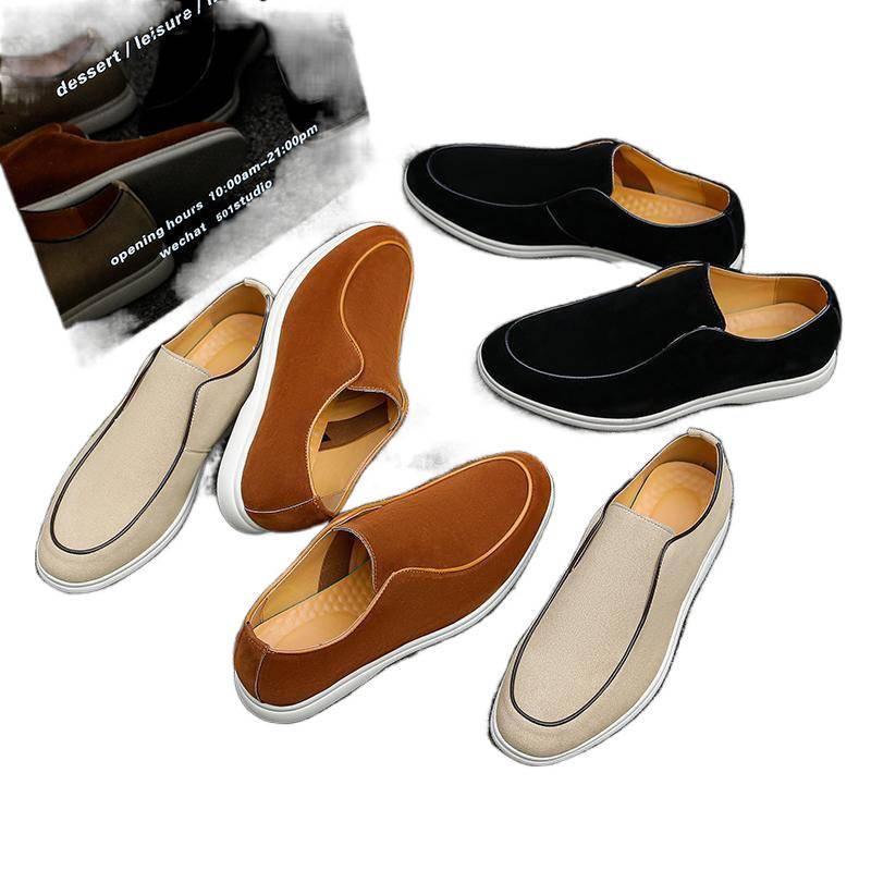 Mužské semišové loafers s gumovou podrážkou, priedušná PU podšívka, na jar a jeseň