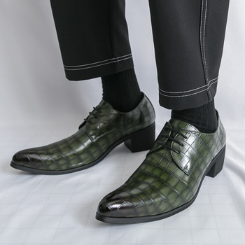 Pánske formálne topánky z PU kože s reliéfnou textúrou, 3–5 cm zvýšenie výšky, šnúrky, gumová podrážka