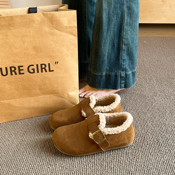 Naiste talvised Slip-On tossud PU ülaosaga, fleece sisemus, ümmargune varvas, madal kõrgus, injekteeritud tald