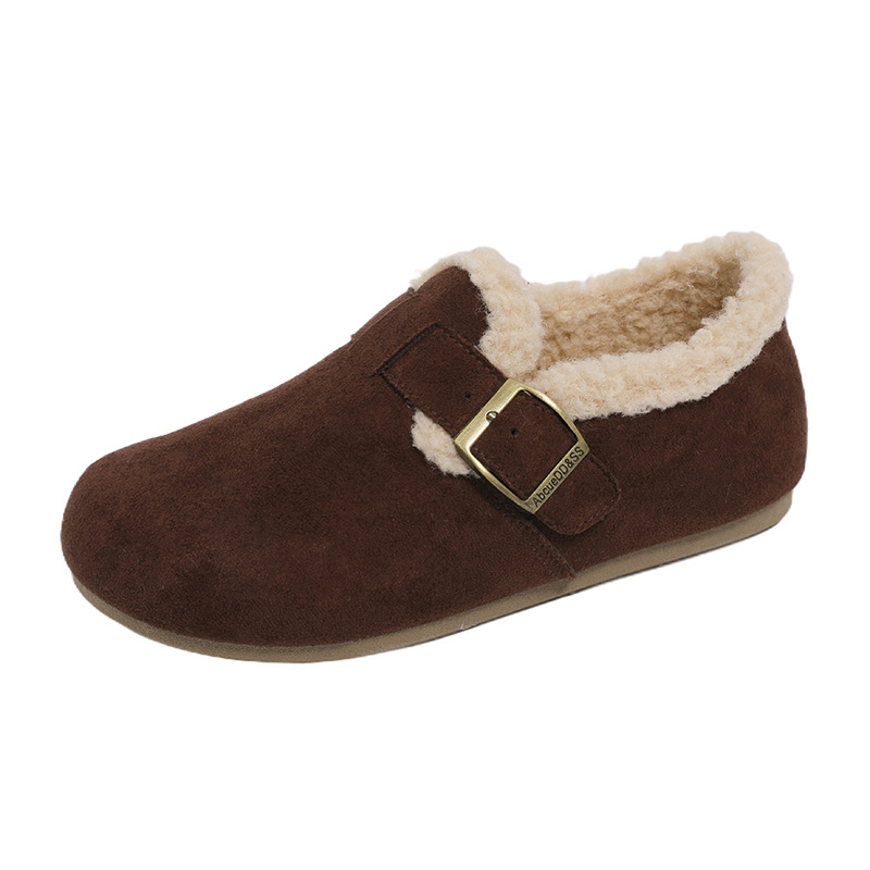 Naiste talvised Slip-On tossud PU ülaosaga, fleece sisemus, ümmargune varvas, madal kõrgus, injekteeritud tald