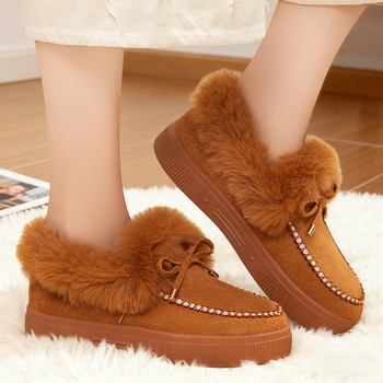 Női téli csizma velúr felsőrésszel, műszőrme bélés, alacsony szár, slip-on