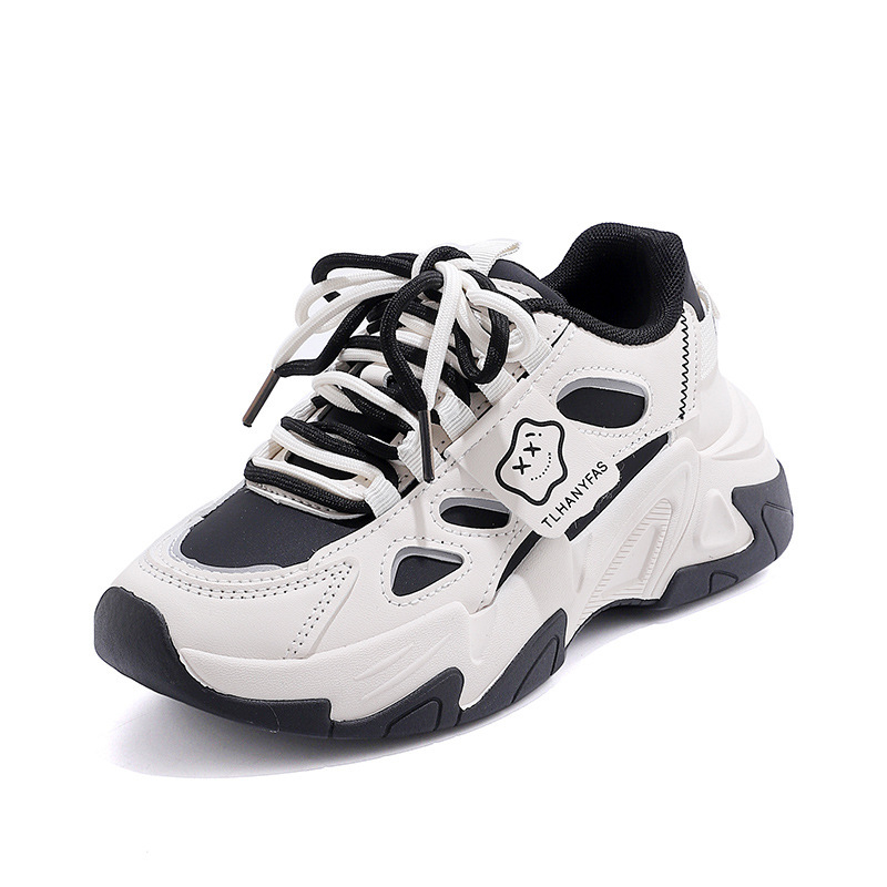 Dámske športové tenisky s hrubou podrážkou, šnúrky, PU vrchnú časť a PU podrážka