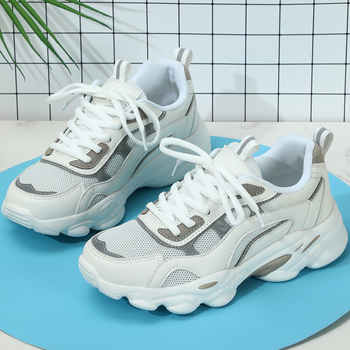 Pantofi sport unisex cu talpă groasă pentru creștere înălțimii, upper din PU+ plasă respirabilă, șireturi, talpă EVA