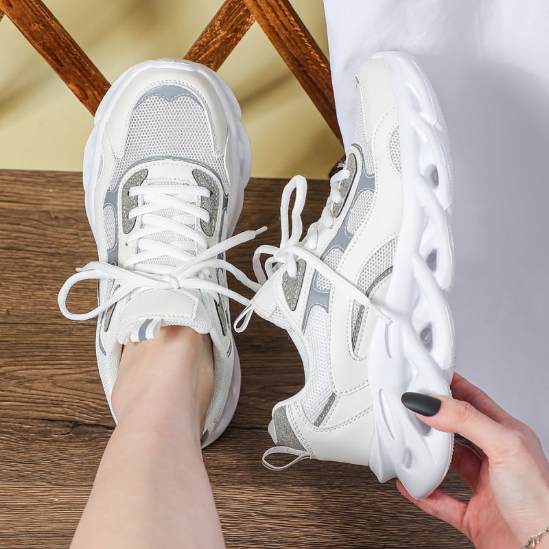 Pantofi sport unisex cu talpă groasă pentru creștere înălțimii, upper din PU+ plasă respirabilă, șireturi, talpă EVA