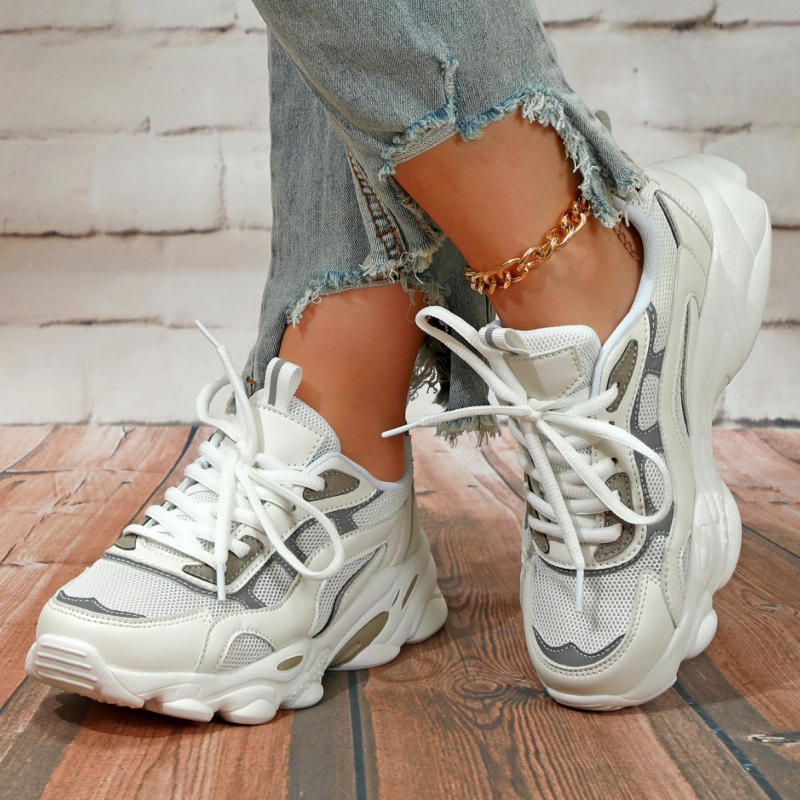 Pantofi sport unisex cu talpă groasă pentru creștere înălțimii, upper din PU+ plasă respirabilă, șireturi, talpă EVA