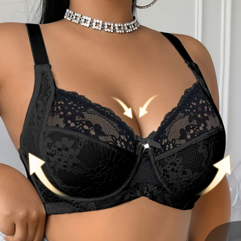 Дантелено бюстие с поддръжка и Push-Up, полупрозрачен мрежест дизайн, 3/4 чашка, Nylon