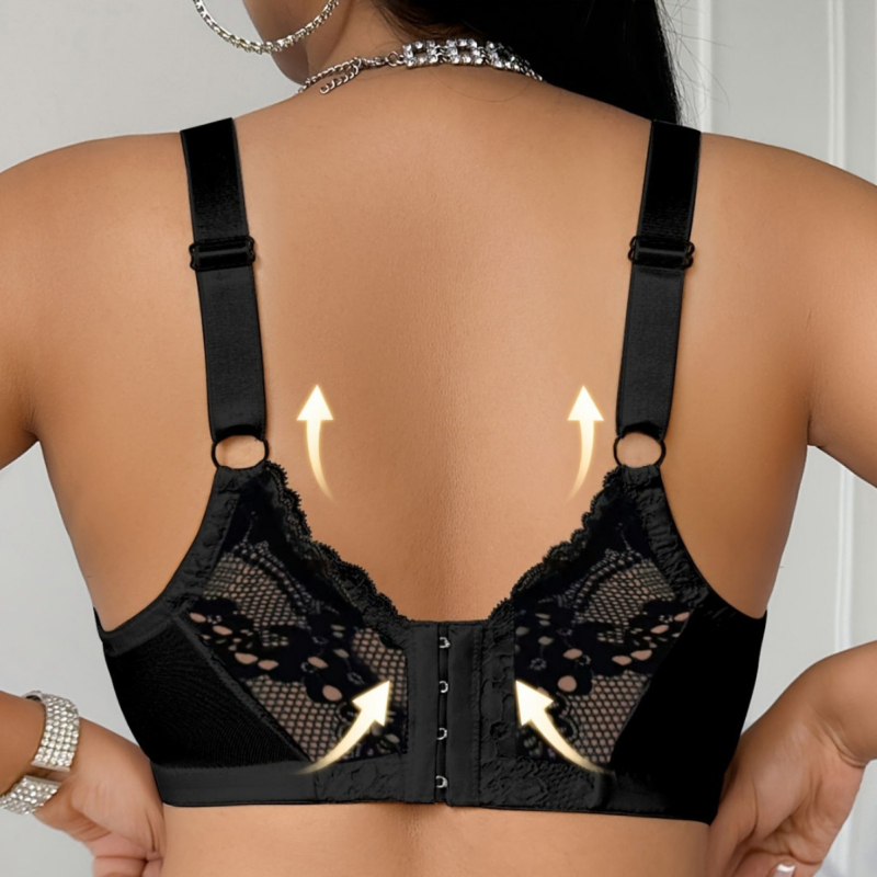 Дантелено бюстие с поддръжка и Push-Up, полупрозрачен мрежест дизайн, 3/4 чашка, Nylon