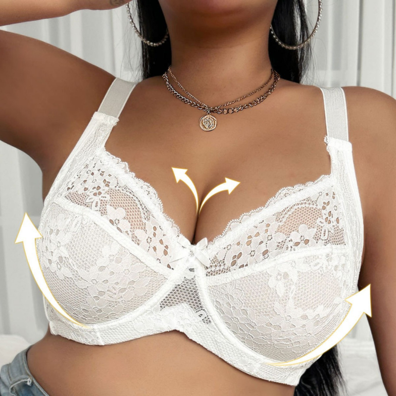 Дантелено бюстие с поддръжка и Push-Up, полупрозрачен мрежест дизайн, 3/4 чашка, Nylon