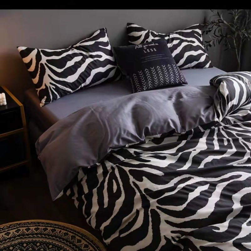 Štvordielna súprava bavlneného posteľného prádla, minimalistický nordický štýl, twill tkanina, reaktívna tlač a farbenie