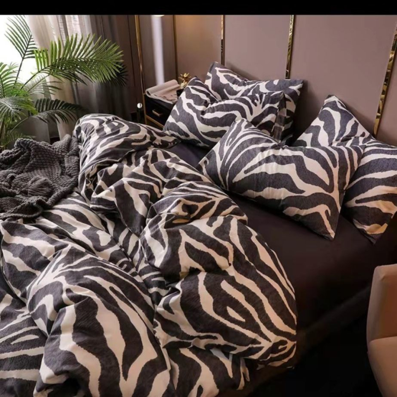 Štvordielna súprava bavlneného posteľného prádla, minimalistický nordický štýl, twill tkanina, reaktívna tlač a farbenie