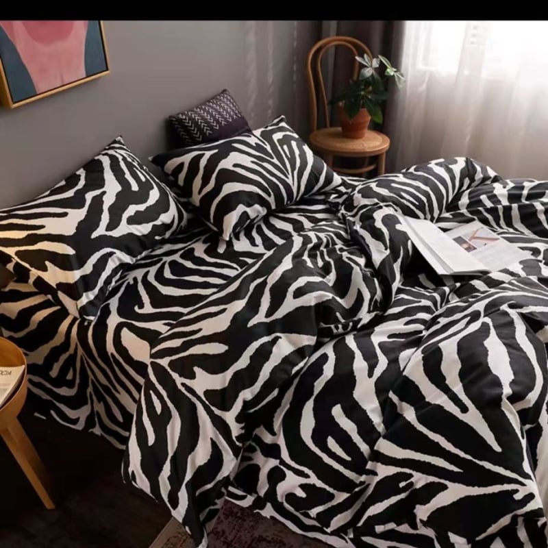 Štvordielna súprava bavlneného posteľného prádla, minimalistický nordický štýl, twill tkanina, reaktívna tlač a farbenie