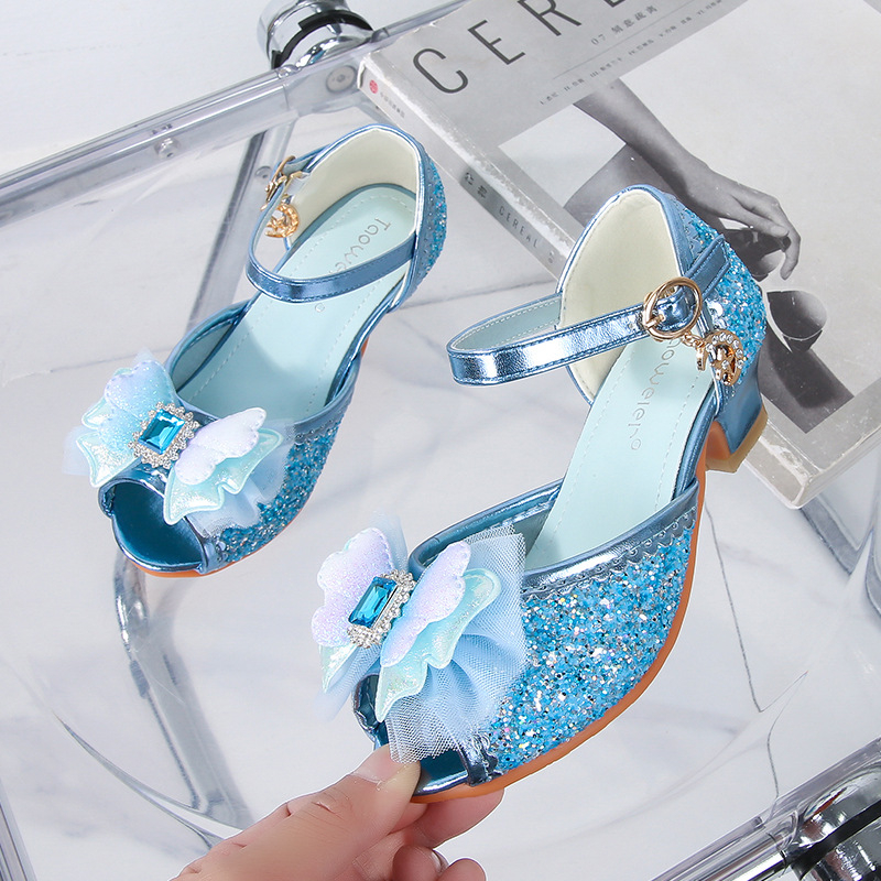 Detské sandále s vysokým podpätkom pre dievčatá – leto 2024, PU horný materiál, PU vložka, TPR podrážka, zapínanie na pracku