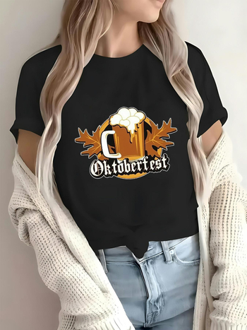 Ženski pamučni T‑shirt s grafičkim printom, zaobljeni izrez, kratki rukavi, 95% pamuk, proljeće 2025