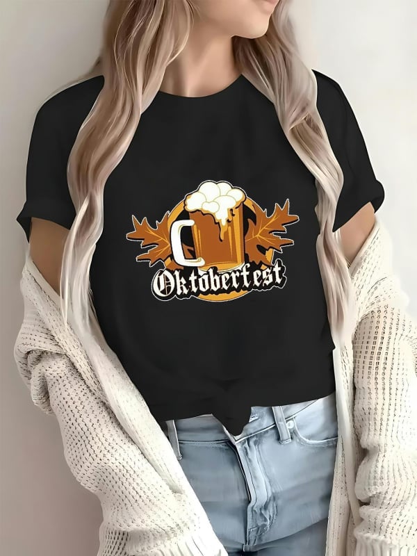 Ženski pamučni T‑shirt s grafičkim printom, zaobljeni izrez, kratki rukavi, 95% pamuk, proljeće 2025