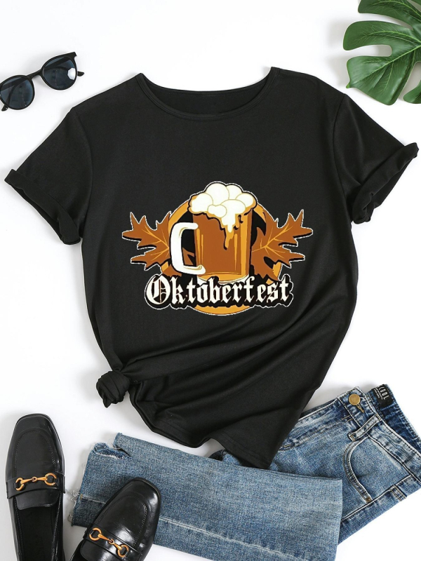 Ženski pamučni T‑shirt s grafičkim printom, zaobljeni izrez, kratki rukavi, 95% pamuk, proljeće 2025