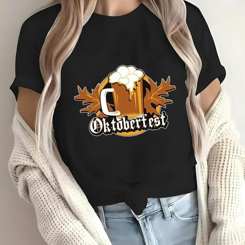 Ženski pamučni T‑shirt s grafičkim printom, zaobljeni izrez, kratki rukavi, 95% pamuk, proljeće 2025
