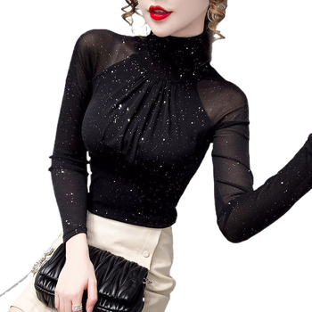 Top od mrežaste čipke, labav kroj, dugi rukavi, pulover, gradsko-poslovni stil — Zima 2024