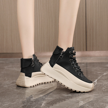 Pantofi sport dama cu platformă, fermoar lateral, PU partea superioară, talpă din cauciuc, înălțime toc 3–5 cm