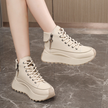 Pantofi sport dama cu platformă, fermoar lateral, PU partea superioară, talpă din cauciuc, înălțime toc 3–5 cm