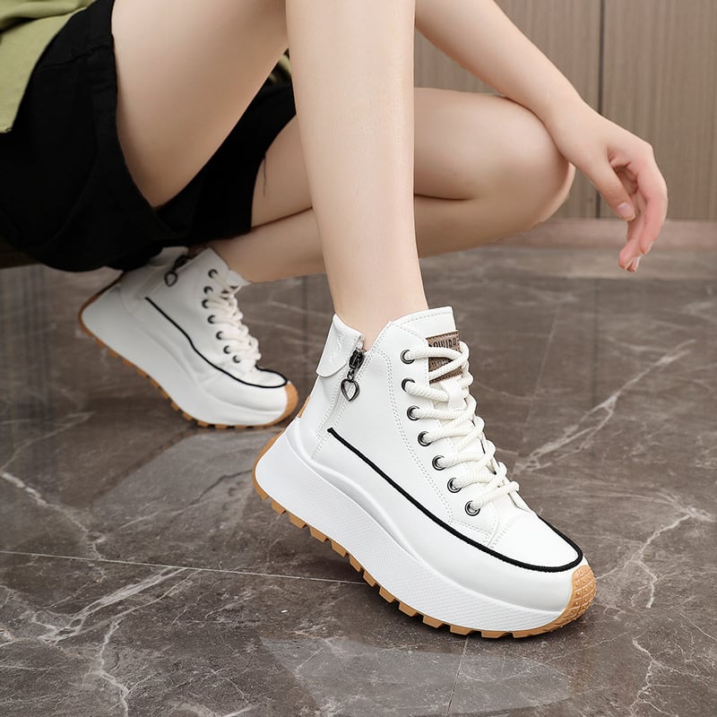 Pantofi sport dama cu platformă, fermoar lateral, PU partea superioară, talpă din cauciuc, înălțime toc 3–5 cm