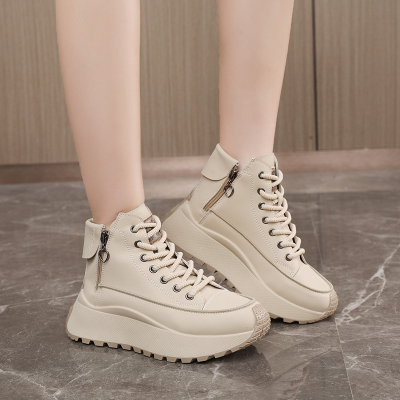 Pantofi sport dama cu platformă, fermoar lateral, PU partea superioară, talpă din cauciuc, înălțime toc 3–5 cm