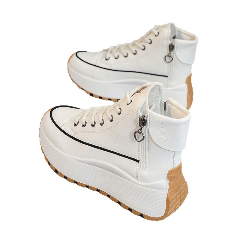 Pantofi sport dama cu platformă, fermoar lateral, PU partea superioară, talpă din cauciuc, înălțime toc 3–5 cm