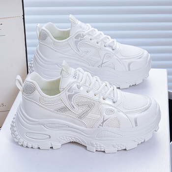 Adidași pentru femei Dad Shoes – Stil coreean, Parte superioară din plasă respirabilă, Pantofi sport cu șireturi, Toc mediu 3–5 cm, branț EVA, talpă PVC