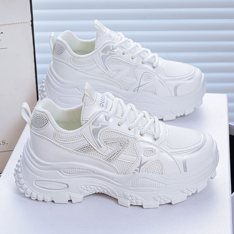 Adidași pentru femei Dad Shoes – Stil coreean, Parte superioară din plasă respirabilă, Pantofi sport cu șireturi, Toc mediu 3–5 cm, branț EVA, talpă PVC