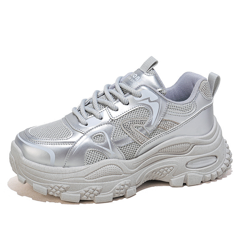 Adidași pentru femei Dad Shoes – Stil coreean, Parte superioară din plasă respirabilă, Pantofi sport cu șireturi, Toc mediu 3–5 cm, branț EVA, talpă PVC