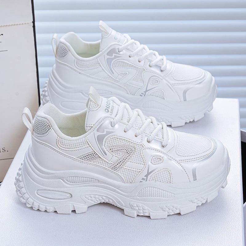 Adidași pentru femei Dad Shoes – Stil coreean, Parte superioară din plasă respirabilă, Pantofi sport cu șireturi, Toc mediu 3–5 cm, branț EVA, talpă PVC