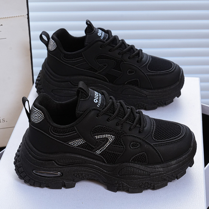Adidași pentru femei Dad Shoes – Stil coreean, Parte superioară din plasă respirabilă, Pantofi sport cu șireturi, Toc mediu 3–5 cm, branț EVA, talpă PVC