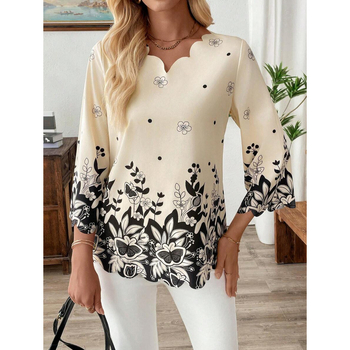 Moteriška palaidinė iš kanapių mišinio, 4 krypčių elastinė medžiaga, spalvų blokų raštas, platus kaklas, 3/4 rankovės, prigludusi kirpimo