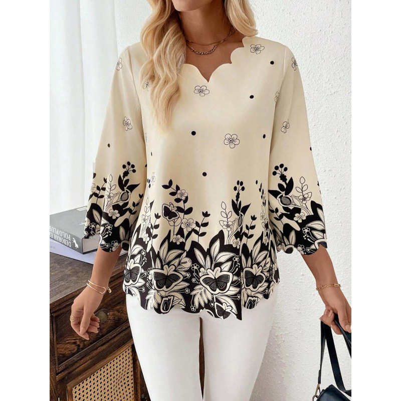 Moteriška palaidinė iš kanapių mišinio, 4 krypčių elastinė medžiaga, spalvų blokų raštas, platus kaklas, 3/4 rankovės, prigludusi kirpimo