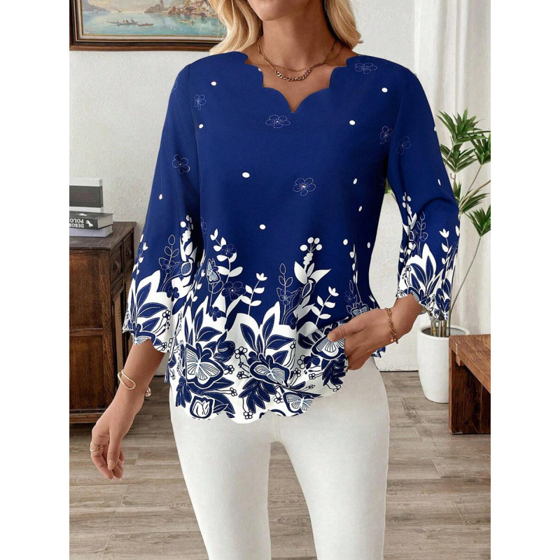 Moteriška palaidinė iš kanapių mišinio, 4 krypčių elastinė medžiaga, spalvų blokų raštas, platus kaklas, 3/4 rankovės, prigludusi kirpimo