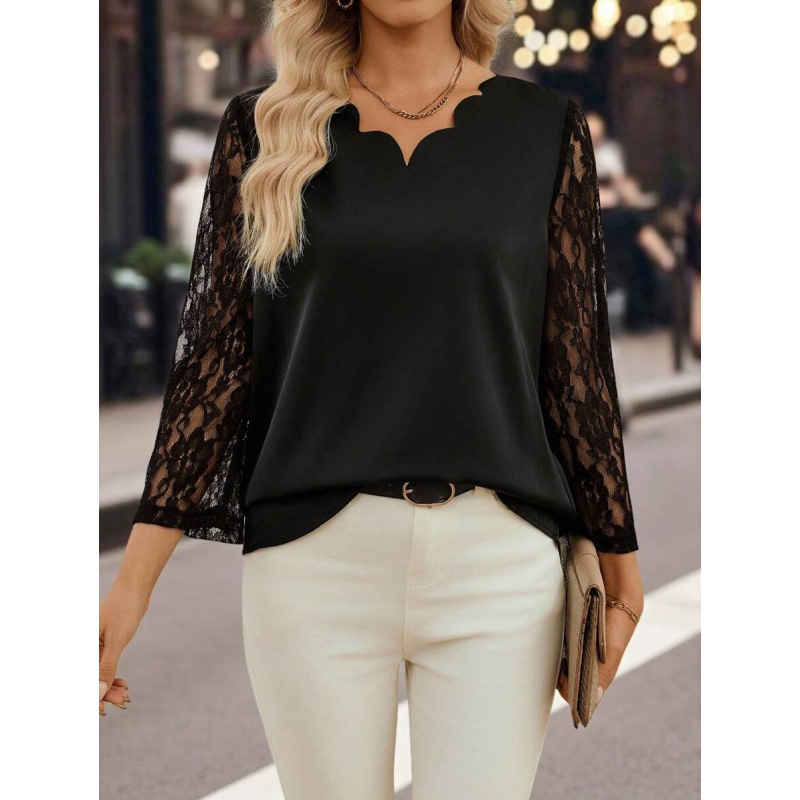 Moteriška palaidinė iš kanapių mišinio, 4 krypčių elastinė medžiaga, spalvų blokų raštas, platus kaklas, 3/4 rankovės, prigludusi kirpimo