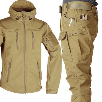 Tréningová uniforma z nylonu, soft shell set pre mužov, vzor: jednobarevný / kamufláž, zima, jar, jeseň