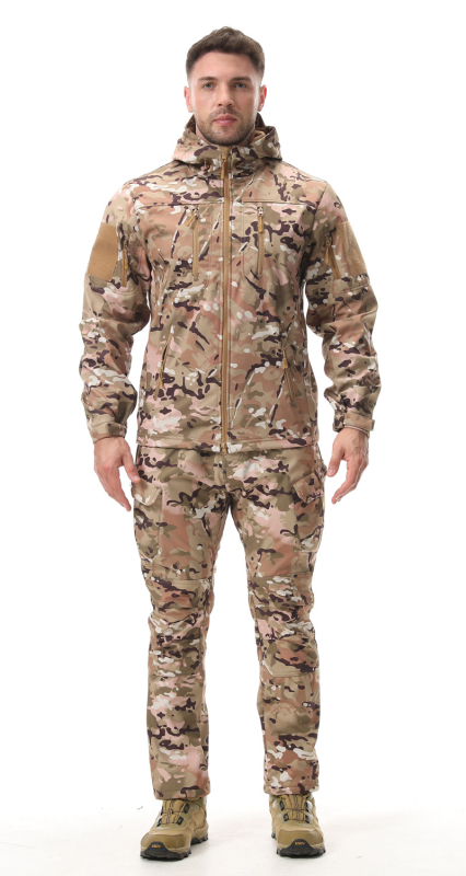 Tréningová uniforma z nylonu, soft shell set pre mužov, vzor: jednobarevný / kamufláž, zima, jar, jeseň